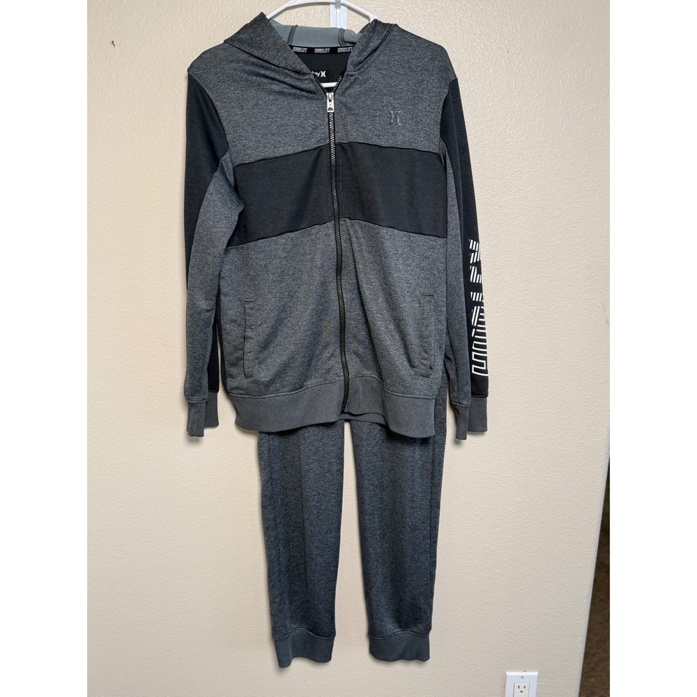 Hurley Kids XL Grey Black H2O-Dri Full Zip Hoodie and Jogger Tracksuit Set 18-20